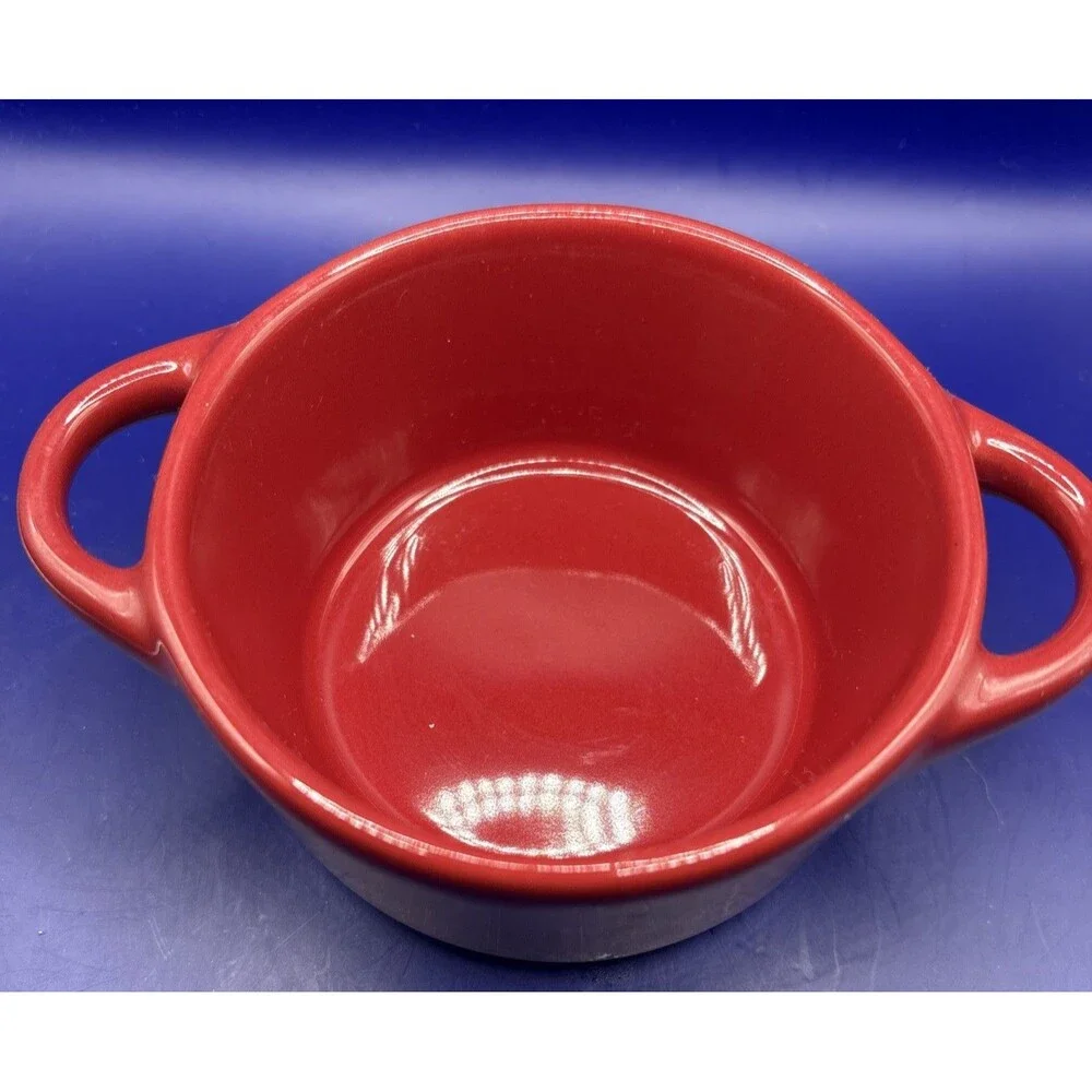 Crofton Mini Ceramic Casserole Dish w/Lid & Two Matching Ribbed Ramekins-Red Lot